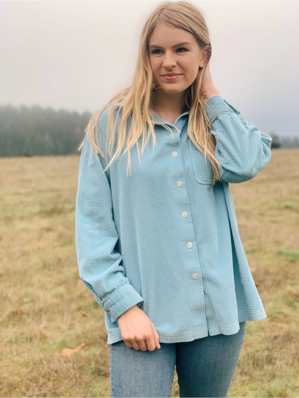 LL Bean Light Blue Wide-Wale Corduroy Shirt Jacket Shacket XL - Picture 2 of 4
